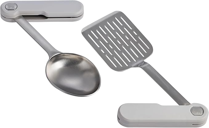 Stanley Wildfare Pro Stainless Steel Fold & Go Utensil Set | Folding Spatula and Spoon | Packable Outdoor Cookware | Camping Essentials for Your Camp Kitchen | BPA-Free | Pale Pebble & Stone
