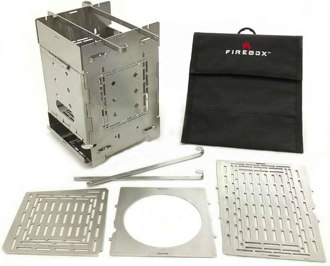 Firebox Bushcraft Camp Stove Kit - Wood Burning/Multi Fuel - Collapsible/Folding - Portable Campfire - Model Gen 2 5 inch / G2-5" Stainless Steel Camping Stove