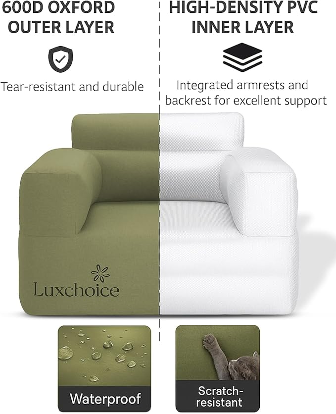 Inflatable Couch with Built-in Cordless Rechargeable Pump Durable Blow Up Sofa Chair Portable Camping Couch Waterproof Inflatable Furniture for Outdoor Beach Home Festivals Backyard Party | Cordless Air Pump, Durable Fabric, Puncture Resistant, Easy In...