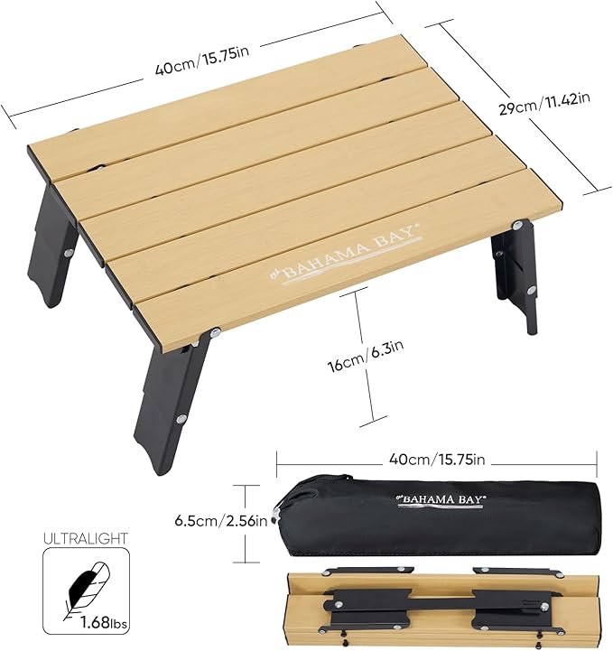 Old Bahama Bay Ultralight Aluminum Mini Table, 66lbs/30kg Weight Capacity, Foldable Small Beach Table with Retractable Legs,Suitable for Picnic Camping Outdoor Hiking