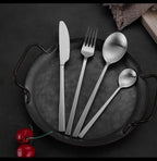 Portable Silverware Set Camping Flatware Stainless Steel Cutlery Set Include Knife Fork Spoon Dessertspoon and Tableware Bag