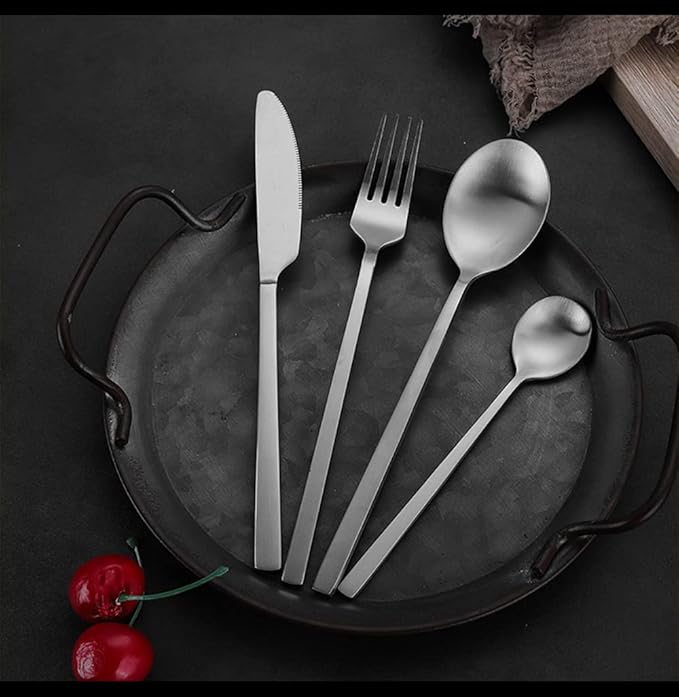 Portable Silverware Set Camping Flatware Stainless Steel Cutlery Set Include Knife Fork Spoon Dessertspoon and Tableware Bag