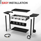 Bonnlo 4 Burner Portable Propane Griddle, 40,000BTU Gas Grill with Enameled Tray, Rolling Flat Top Grill with Electronic Ignition, Side Shelve & Regulator, Ideal for Outdoor Patio Cooking BBQ