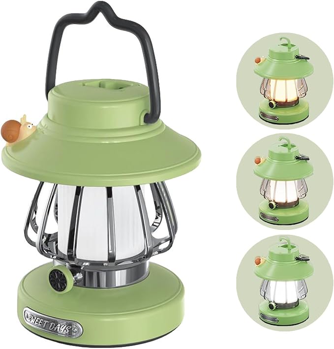 Kids Lantern with 3 Color Light & USB-C Rechargeable, Dimmable Camping Night Light for Children, Safe & Durable ABS Plastic Toddler Flashlight for Bedroom, Tent, Emergency (Green)