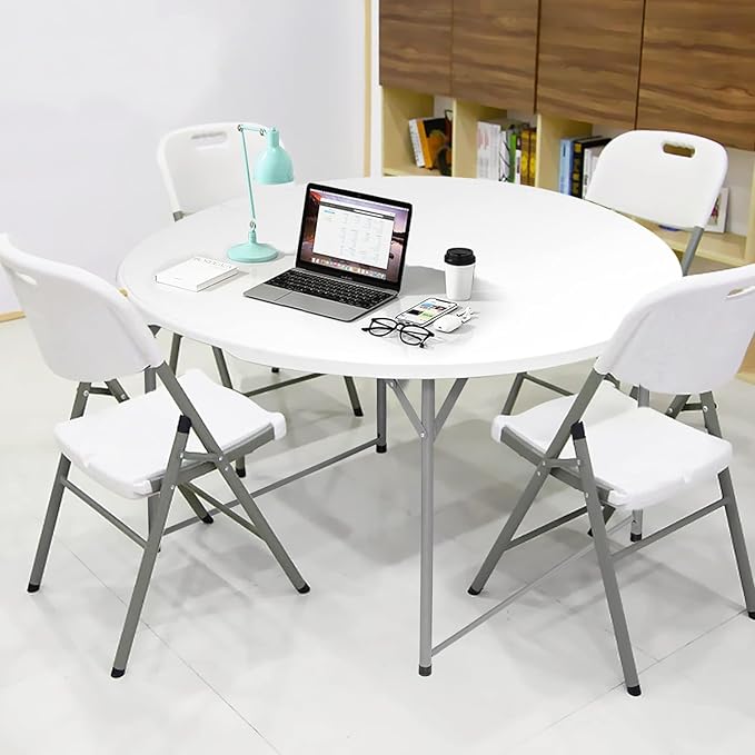 4.5FT Round Table, Round Folding Table 54 inches, Bifold Round Table, Plastic Dining Table, Event Commercial Table for Wedding, Party, Garden, Patio
