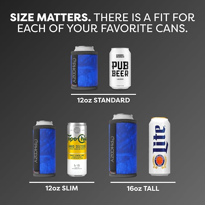 PHOOZY Insulated Can Cooler for Tall 16oz Cans with NASA-Inspired Technology - Patented Koozie That Keeps Drinks Cold 10x Longer - Lightweight Beer Koozie for Outdoor Adventures - Blue
