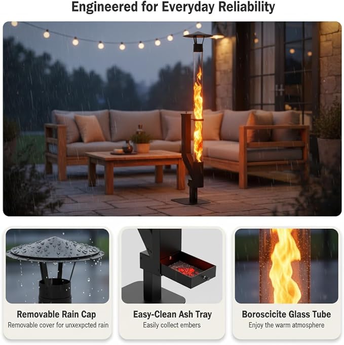 yoyomax Pellet Patio Heater, Outdoor Pellet Heater, Portable Wood Pellet Fire Pit with Ash Tray Patio Rocket Stove for Backyard Camping Garden Balcony, PH03