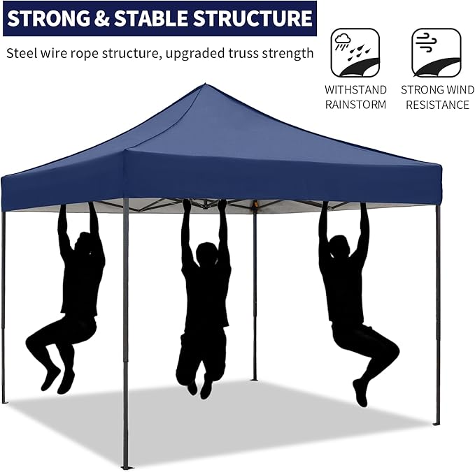 Pop up Canopy Tent with Awning Easy up Canopy with Wheel Bag Heavy Duty Waterproof Canopy Commercial Gazebo Tent for Outdoors Parties Vendors (Navy Blue)