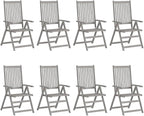 Patio Reclining Chairs with Cushions,Camp Chair,Barbecue Chairs,Fishing Chairs,Bistro Chair,Coffee Chair,Patio Funiture,for Dining Room,Living Room,Study Room,Garden,8 pcs Gray Acacia Wood