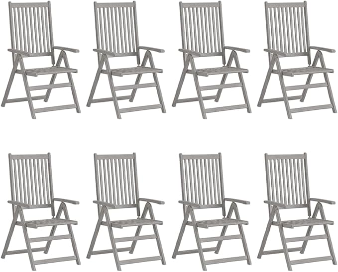 Patio Reclining Chairs with Cushions,Camp Chair,Barbecue Chairs,Fishing Chairs,Bistro Chair,Coffee Chair,Patio Funiture,for Dining Room,Living Room,Study Room,Garden,8 pcs Gray Acacia Wood