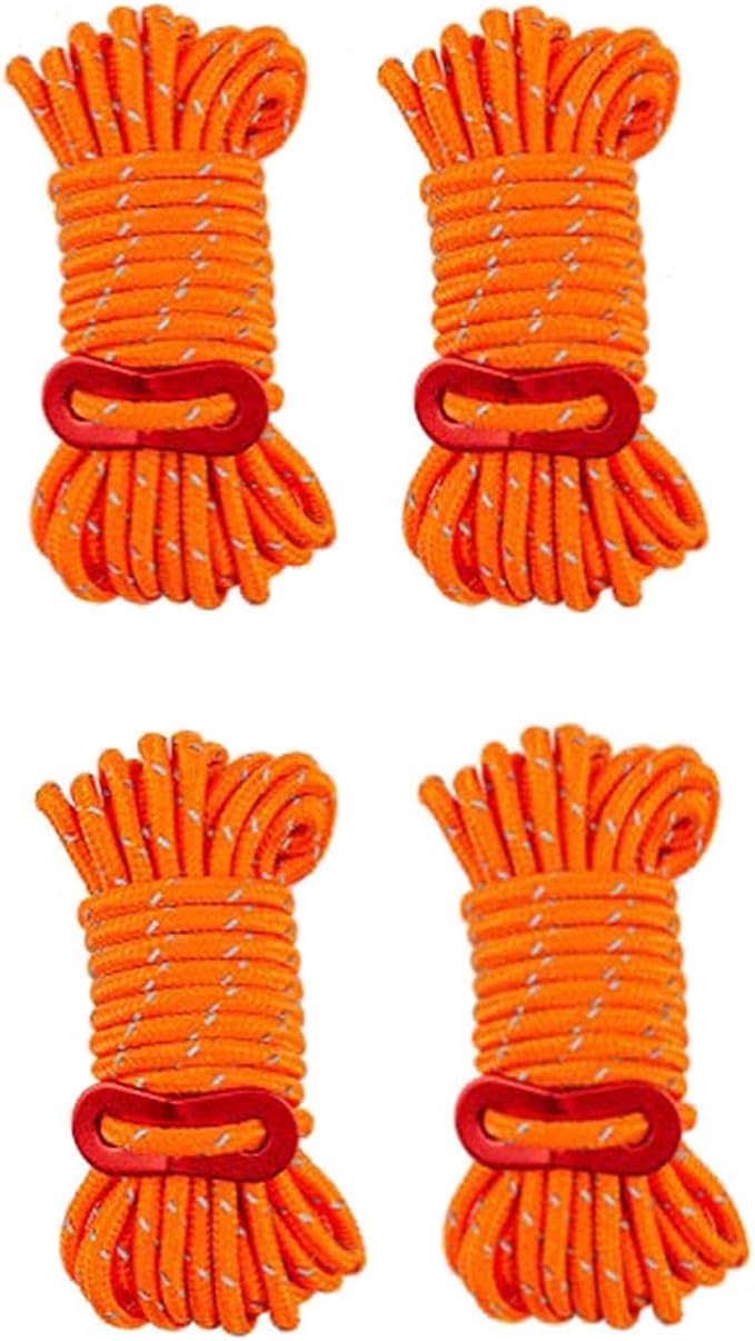 4Pcs Reflective Guy Lines Tent Cords 0.4cm Dia Heavy Duty Climbing Ropes Camp Ropes for Outdoor Activities Hiking Backpacking, Orange