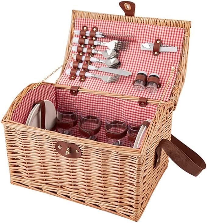 Rattan Basket Outdoor Camping Storage Box Picnic Dinner With Cover Portable With Tableware Wicker Picnic Basket