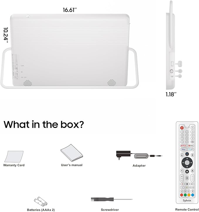 SYLVOX 15.6'' Portable Smart TV 12 Volt Television, 10000mAH Battery Powered IP66 Waterproof Dual Speakers Wireless WiFi 300nits Small Outdoor TVs, for RV Camping Pool Bathroom Kitchen Bedroom