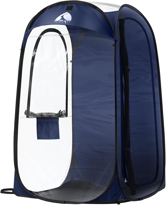 Sports Pod, Kilindeer Pop Up Weather Tent for 1 Person – Portable All-Weather Shelter with Clear TPU Panels, Instant Setup for Outdoor Events, Camping, Hiking, Wind & Rain Protection