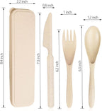 Reusable Travel Utensils Set with Case, Beige Wheat Straw Portable Knife Fork Spoons Tableware, Eco-Friendly BPA Free Cutlery for Kids and Adults as Travel Picnic Camping Utensils