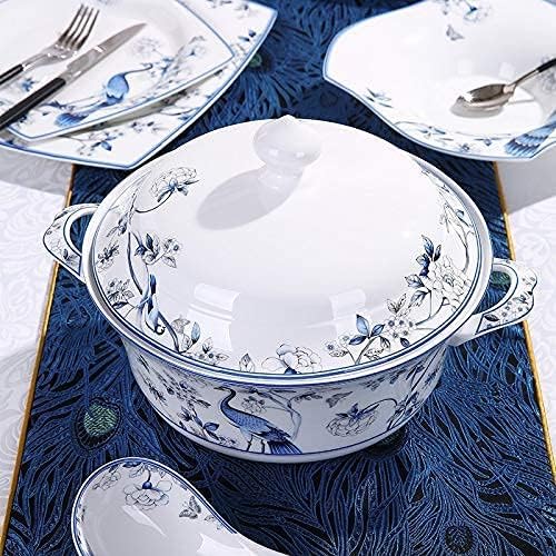 56-Piece Chinese Bone China Tableware Set Blue and White Porcelain Tableware Set for 6 People