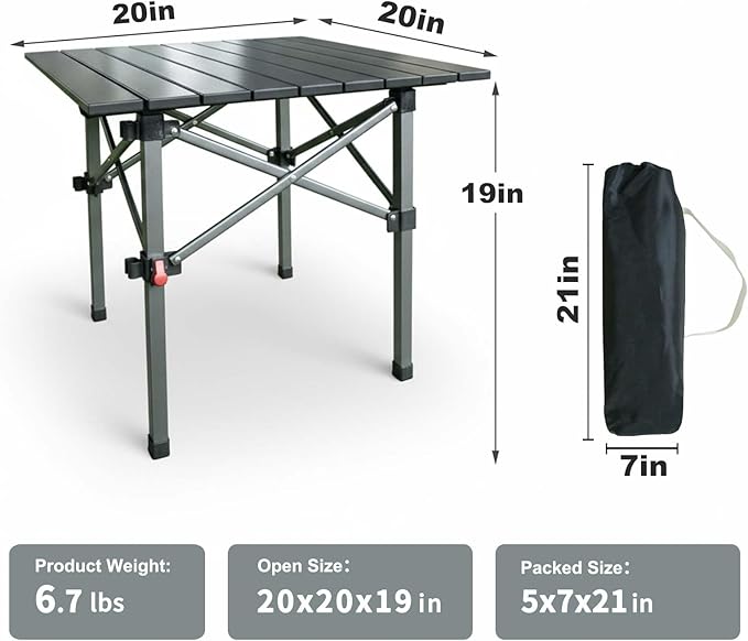Folding Camping Table, Portable Lightweight Beach Tables for Sand Foldable, Aluminum Roll-up Folding Square Table for Outdoor Camping, Picnic, Card, Travel
