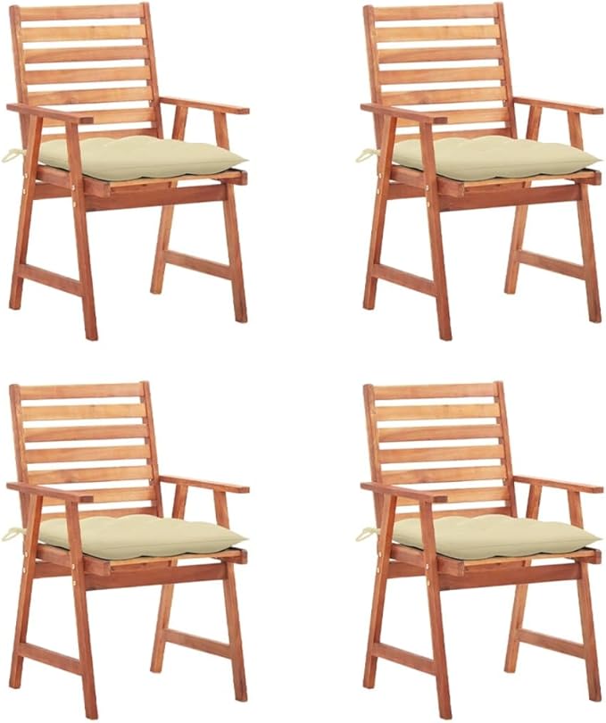 Patio Dining Chairs ,Bistro Chair,Camping Chair,Armchair,Outdoor Chairs,Beach Chair,Fishing Chairs,Barbecue Chairs,for Deck, poolside,Camping,Beach,Campsite,4 pcs with Cushions Solid Acacia Wood