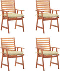 Patio Dining Chairs ,Bistro Chair,Camping Chair,Armchair,Outdoor Chairs,Beach Chair,Fishing Chairs,Barbecue Chairs,for Deck, poolside,Camping,Beach,Campsite,4 pcs with Cushions Solid Acacia Wood