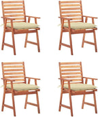 Patio Dining Chairs ,Bistro Chair,Camping Chair,Armchair,Outdoor Chairs,Beach Chair,Fishing Chairs,Barbecue Chairs,for Deck, poolside,Camping,Beach,Campsite,4 pcs with Cushions Solid Acacia Wood