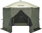 VEVOR Pop Up Gazebo Screen Tent 6 Sided Canopy Sun Shelter with 6 Removable Privacy Wind Cloths & Mesh Windows, 10x10FT Quick Set Screen Tent with Mosquito Netting, Army Green