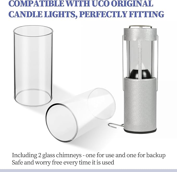 2-Pack Compatible Replacement Glass Chimney for UCO Candle Lantern, Durable & Heat-Resistant Glass for UCO Lantern Accessories