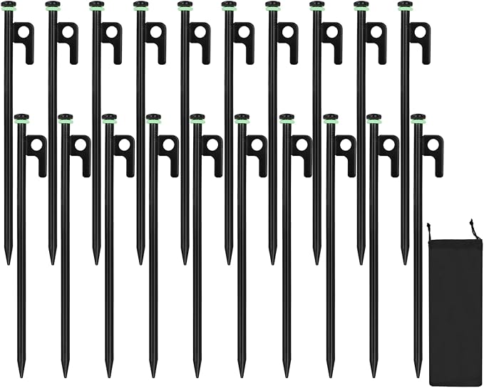 20Pcs Tent Stakes, 12in/16in Heavy Duty Tent Stakes, 0.35" Dia. Forged Steel Stakes Heavy Duty for Tent Used on Rocks, Snowfield(20Pcs 12in Stakes)