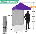 5x5 Pop Up Canopy Tent with One Sidewall, Instant Portable Beach Canopy, Outdoor Tent with Carry Bag for Camping, Sports, Tailgating, Events, Purple