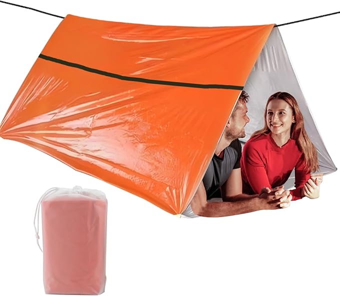1-Pack Survival Life Tent - 1Person Mylar Shelter, Tube Tent with Paracord, All-Weather for Camping, Hiking, Survival Kits-Yellow