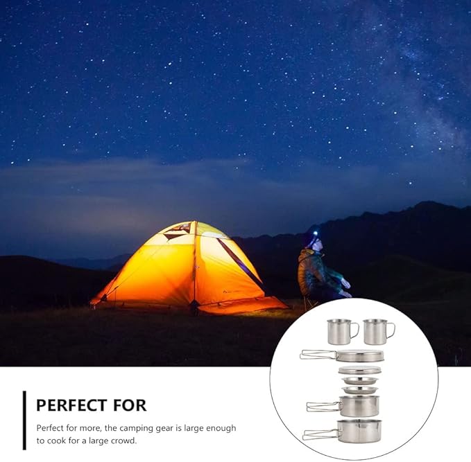 8 Pcs Backpacking Camping Cookware Picnic Cooking Cook Set Pots Outdoor Tableware