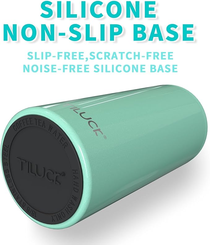TILUCK Skinny Can Cooler for Slim Beer & Hard Seltzer, Stainless Steel, Doucle-Walled Stainless Steel Insulated Slim Cans, Standard 12 oz (Glitter Aqua)