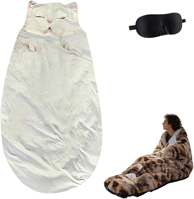 Cat Sleeping Bag - 2026 New Large Cat Shaped Plush Sleeping Bag for Adults, Adult-Size Wearable Washable Warm Blanket for Camping and Home Lounging