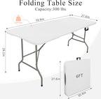 Set of 2 Folding Tables with Carrying Handle Lightweight Rectangular Portable Plastic Camping Table Steel Legs for Party, Dining, Wedding, Events, Picnic Indoor, Outdoor (5.85FT, White)