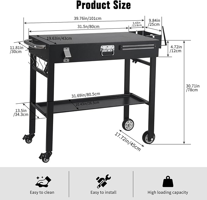 BBQ Cart for Blackstone Griddle 22 & 17 Inch | Portable Rolling Prep Table with Storage Shelf & Lockable Wheels for Outdoor Cooking & Camping