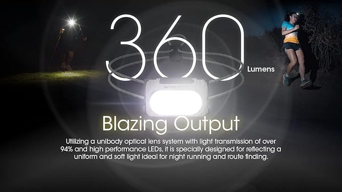 Nitecore NU21 Running Headlamp, 360 Lumen Ultralight USB Rechargeable with White and Red LEDs and a Sticker (Black)