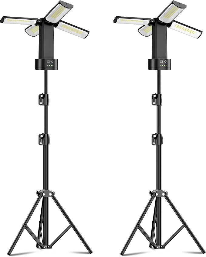 CORESLUX 10400mAh Rechargeable Camping Lights with Stand, 6000K Portable Work Light with 4 LED Lamp Heads, Magnetic Work Light Camping Essentials for Outdoor Work, Garage, Camping, Fishing, 2 Pack