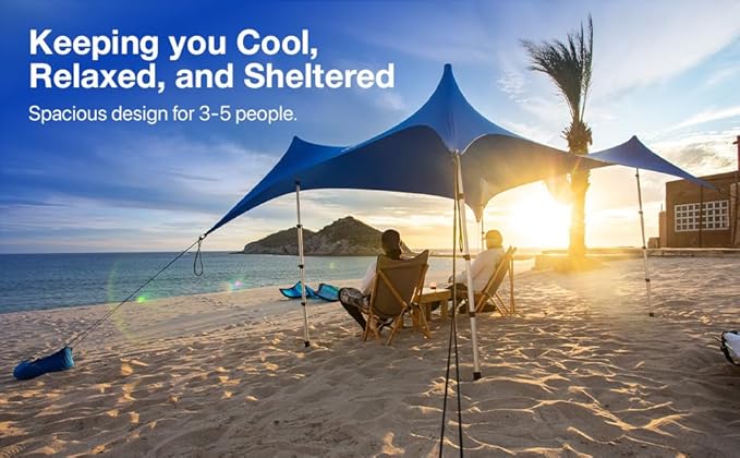 Beach Canopy Tent Sun Shade 9x8.5 FT – UPF50+ Portable Beach Tent Canopy with 2-Post Easy Setup, Lightweight Carry Bag – Camping, Picnic, Backyard & Travel Sun Shelter