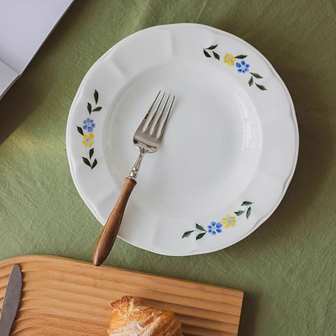 Camping Plates Hand-Painted Lace Ceramic Dinner Plate Household Large Bone China Dinner Plate Suitable for Pasta Salad and Other Western Food Tableware Decorative Plate