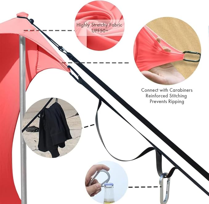Beach Canopy Windproof Design, Sun Shelter UPF50+ Portable Family Tent with 6 Sandbags Anchors 10x10 FT 2 Pole Pop Up Outdoor Shelter for Beach, Camping, Fishing, Backyard