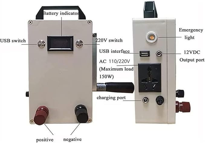 150W Outdoor Emergency Generator, Portable Hand Crank Solar Generator, 110v /220v DC12V USB 5V Small Power Supply, for Camping, Sudden Power Outages