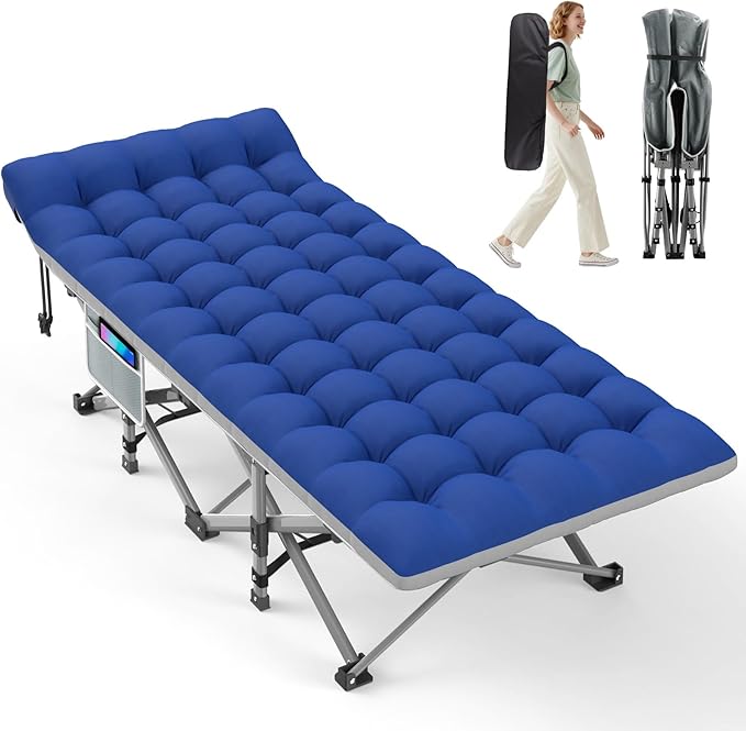 ZENPETIO 28In Folding Camping Cot for Adult, Portable Sleeping Cot with Mattress, Outdoor Heavy Duty Cot Bed for Camp with Carry Bag for Home, Office, Camp, Travel, Vacation(Max Loading 500lbs)
