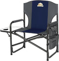 Oversized Directors Camping Chair Support 600 LBS, Heavy Duty Folding Outdoor Chairs with Detachable Side Pocket and Adjustable Side Table for Outside Beach,Lawn,Fishing (Blue)
