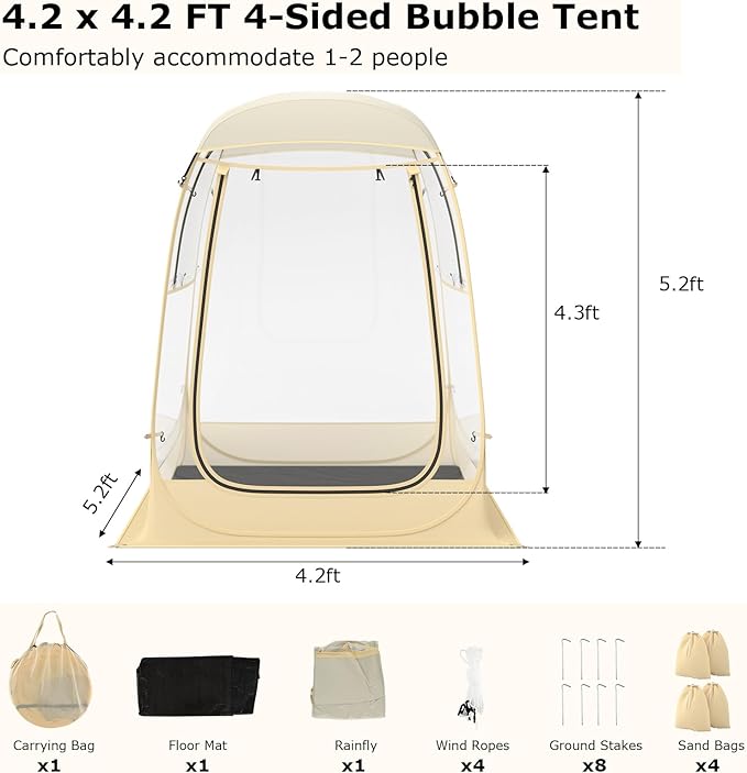 Goplus Sports Tent, Instant Pop up Weatherproof Shelter, Portable & Foldable Outdoor Clear View Bubble Tent w/Carrying Bag, Floor Mat, Watch Sports Events Camping