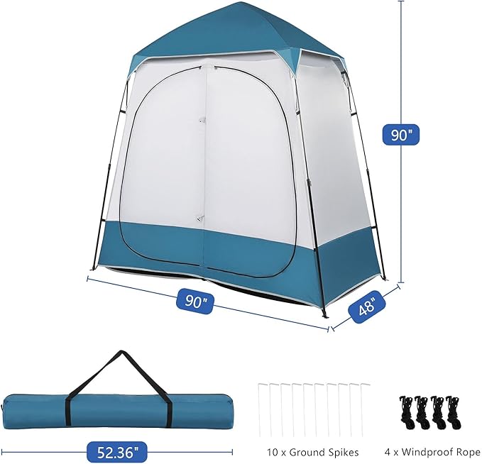 Pop Up Privacy Shower Tent, Portable Double Outdoor Camping Shower Shelter, Changing Room Instant Tent with 2 Rooms