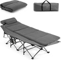 Goplus Camping Cot, Folding Camping Cot with Mattress, Pillow, Carry Bag, Storage Pocket, Camping Bed Military Cot for Home Office Nap Hiking, Heavy-Duty Portable Sleeping Cot for Adults Kids (Grey)