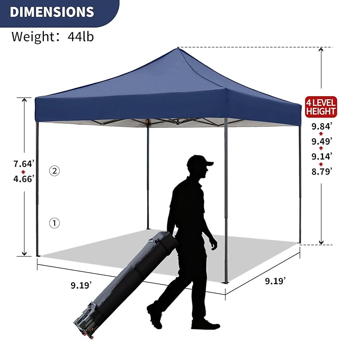10x10 Durable Pop Up Canopy Tent with Sidewalls, Waterproof Attachable Tent Wall, Privacy Shade for Outdoor Events, Camping, Farmers Market (Navy Blue)