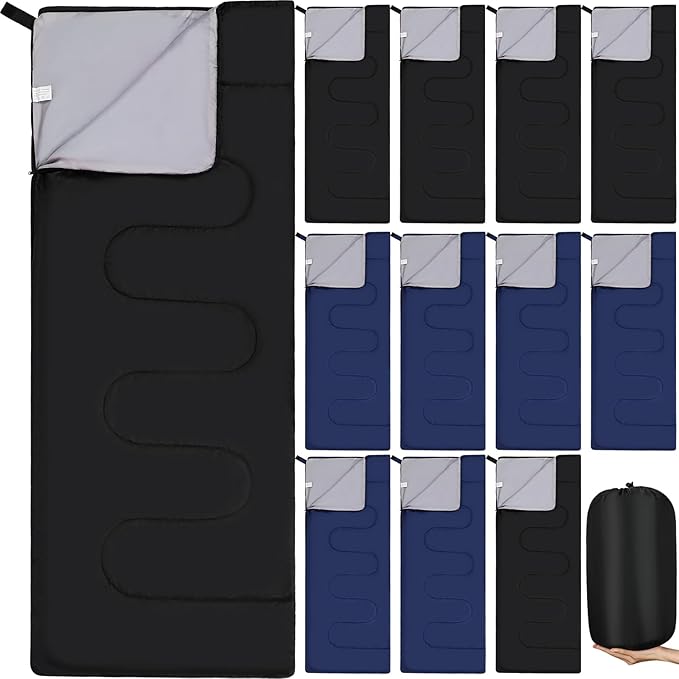 Macarrie 12 Pack Camping Sleeping Bags for Adults Homeless Bulk Cold Weather Kids Sleeping Bag Lightweight Waterproof Compression Sack for Backpacking Traveling Hiking Outdoor Shelter