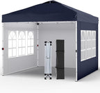 Shades 10x10 Pop Up Canopy with 3 Sidewalls & 4 Sandbags,Heavy Duty Beach Tent with Portable Bag,Sun Shelter for Parties,Events,Outdoor Gazebo with 420D Coated Waterproof Navy Blue Fabric