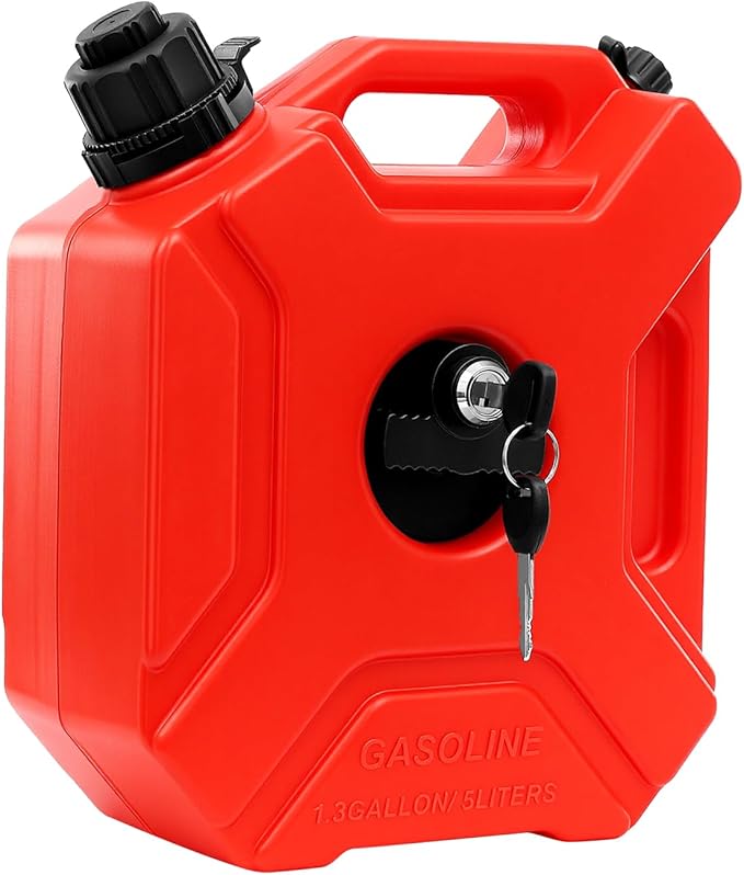 5L (1.3 Gal) Portable Liquid Storage Container with Mounting Bracket & Lock, Red Heavy-Duty Plastic Tank for Outdoor, Camping, Emergency Supply