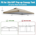 10x20 Canopy Replacement Top Cover with Air Vents for ez up Pop up Canopy Gazebo Tent, with Adjustable Strap, Waterproof & Anti-UV for Outdoor Shade (Top Only, Frame Not Included) (Tan)